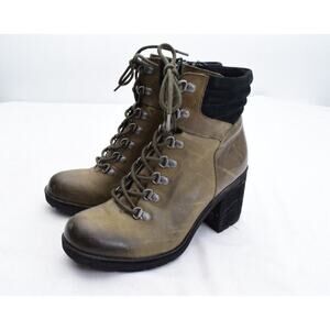 Kork-Ease Womens 7.5 Disna Ankle Boots Green Stacked Heel Lace Anthro